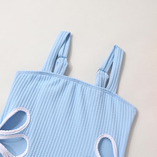 Girls Swimsuit One Piece Bathing Suit Adjustable Straps Solid Color Cut Out Butterfly Girls' Swimwear for 7-14Y4