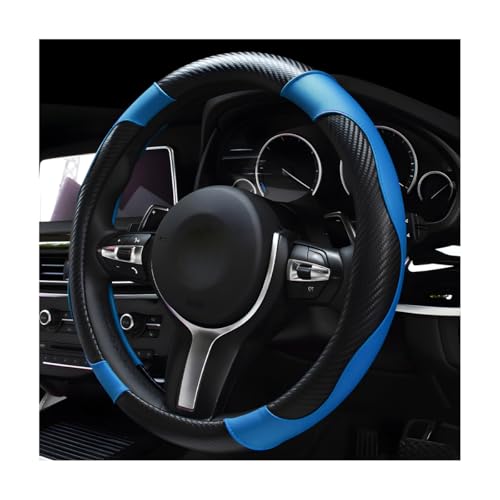 DXNQ Car Steering Wheel Cover, 15 Inch Carbon Fiber Leather Stitching Color Steering Wheel Protector, Anti-Slip Elastic Breathable Steering Wheel Cover Stylish Decor for Most Cars (Black&Blue)