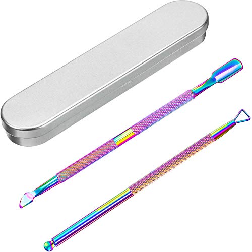 Frienda Cuticle Pusher Remover Kit, Stainless Steel Triangle Cuticle Peeler Scraper and Double Ended Cuticle Pusher Cutter Spoon Nail Cleaner Gel Nail Polish Nail Art Remover Tools (Chameleon)