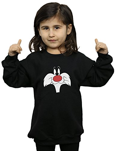 LOONEY TUNES Girls Sylvester Big Face Sweatshirt 12-13 years Black