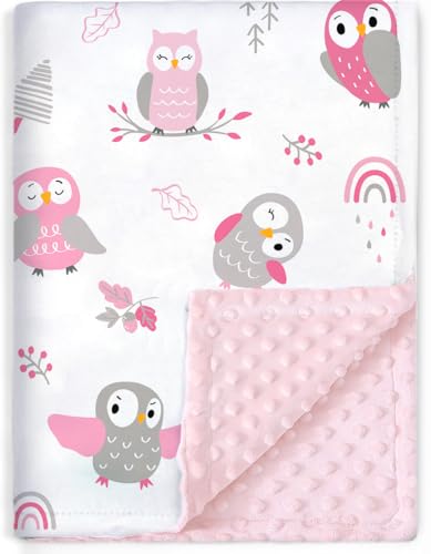 BORITAR Baby Blanket for Boys Girls Soft Plush Minky Fabric with Dotted Backing, Lovely Animal Owl Design Blanket for Toddler Newborn 30 x 40...