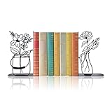 Metal Flower Book Ends, Cute Book Ends for Home Office Decor Decorative Book Ends for Shelves, Ideal Gift for Book Lovers(Black)