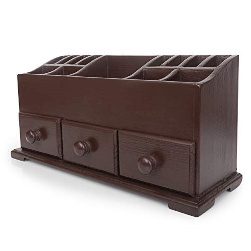 Vanity Drawer Beauty Organizer 3 Drawers - Wooden Cosmetic Storage Box for Neat & Organize Storing of Makeup Tools, Small Accessories at Home & Office Vanities & Bathroom Counter-top (Dark Brown) - Thumbnail 2