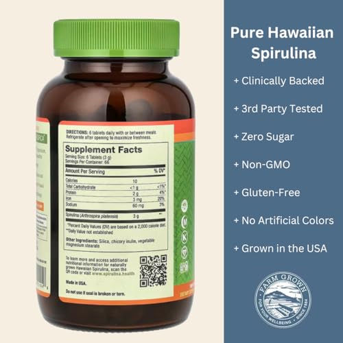 Nutrex Hawaii Pure Hawaiian Spirulina 500mg, 400 Tablets, Supports Immune, Heart & Energy