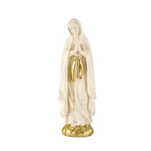 Figura Madonna di Lourdes Resina Dipinta a Mano e 20 cm crema oro