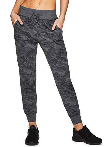 RBX Active Women's Super Soft French Terry Lightweight Full Length Camo Print Jogger Sweatpants with Pockets F20 Camo- Black M