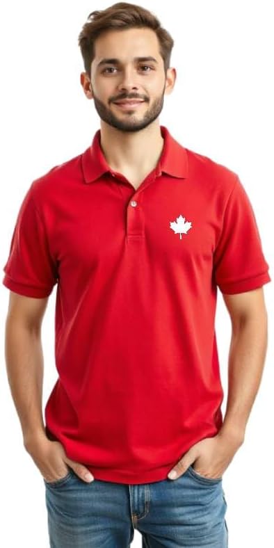 Mens Premium Canada Piqué Polo Shirt, 100% Cotton Custom Handmade Canada Maple Leaf Polo Shirt for Men L3