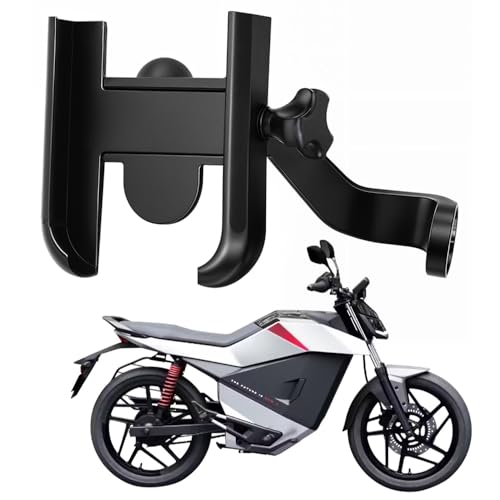 Image of Metal CNC Mobile Holder for Scooter, Scooty & Motorcycle Compatible for Ola Roadster X, Mirror Mount, 360 Rotation, Strong Anti-Slip Grip, Wide Adjustable Fit for All Smartphones (Black)