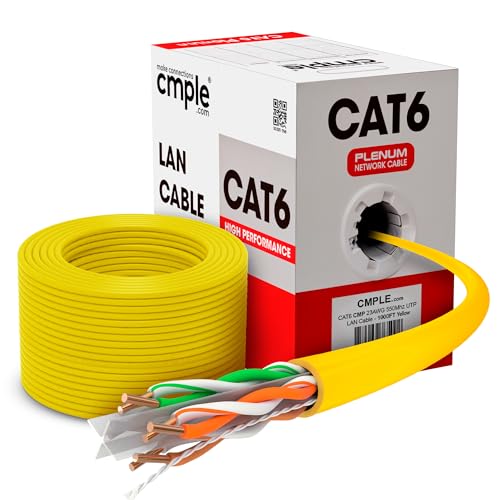 Cmple Cat6 Ethernet Cable 1000ft Plenum CMP 23AWG 550MHz UTP Solid 10Gbps PoE in-Wall Rated Bulk LAN Network Cable DSX-8000 Tested Pull Box - Yellow by Cmple - Used condition - US$73.01