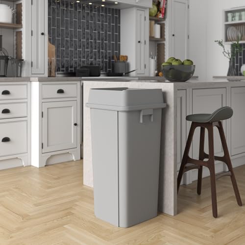 Image of 23 Gallon Gray Square Commercial Trash Garbage Can with Lid | Outdoor Office Restaurant School Kitchen