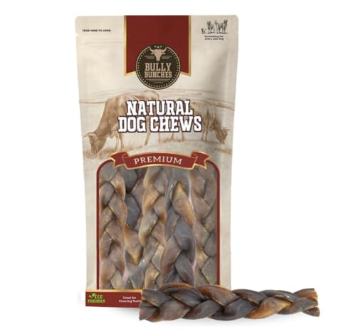 Bully Bunches All Natural (6 Braided - 6 Pack) Collagen Bully Sticks - Odour Free Rawhide Free Chemical Free Safe Long Lasting Thick Beef Dog Chews Fully Digestible Treat for Small & Medium Dogs