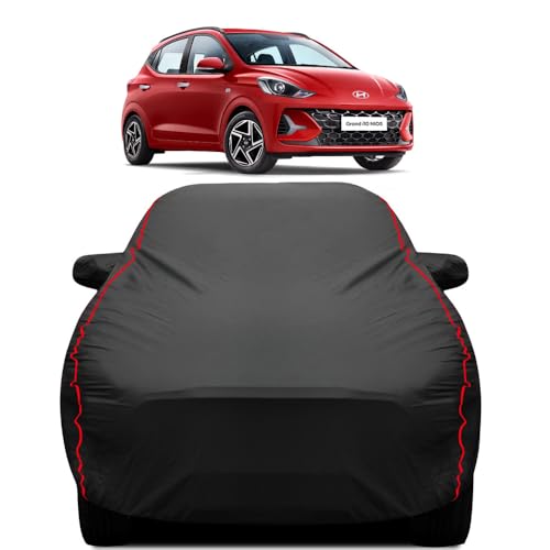 Image of Teenox Polyester Car Body Cover Compatible for Grand i10 Nios [2023-2026] All Variants | Heavy Stitched with Piping | All Weather Protection Cover - Black