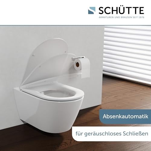 D-Form WC-Sitz mit Absenkautomatik TÜV-geprüft | Abnehmbarer Klodeckel aus bruchsicherem Material | Einfache DIY Montage durch Montageschablone | Toilettendeckel und Brille bis 500 kg belastbar | Weiß