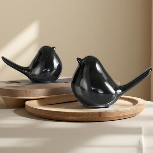 TSCVPJL Ceramic Birds Figurines Home Decor Set of 2 Black Birds Statue Chubby Small Bird Figurines Modern Style Bird Decor for Home Living Room Desk Bookshelf Coffee Table Office Desktop (Black)
