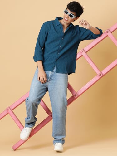 Image of KOTTY Men's Textured Casual Shirt - Long Sleeve||Button-Down Collar||Classic Fit