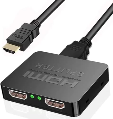 Sfunpu HDMI Splitter HDMI Splitter 1 in 2 Out 4K 3D 1080P for Dual Monitors MacBook PS3/4 Roku Blu-Ray Player