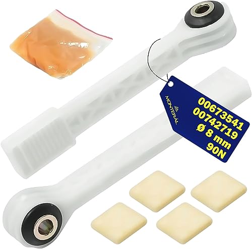Kit Reparación Amortiguador Lavadora - 2 Varillas y 4 Juntas y Grasa - Ø 8 mm 90N - 00673541 00742719 para Bosch para Siemens - Garantía de 10 Años - MONTERAL