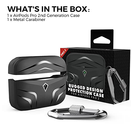 Ahastyle Rugged Airpods Pro 2Nd Generation Case Shockproof Hard-Shell Protective Case Cover [Front Led Visible] [Supports Wireless Charging] Compatible With Airpods Pro 2Nd Generation (Black) #TOP6