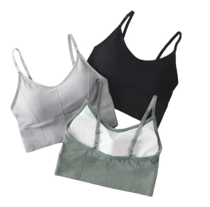 texello Women's Cotton Wire-Free Full Coverage Lightly Padded Sports Bra - Comfortable & Supportive Everyday Wear - Pack of 3 (Size- 34, Black, Grey, Green)-picture-34