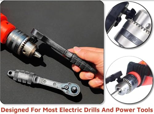 Image of 2-in-1 Ratchet Drill Chuck Key Wrench - Universal Chuck Key Replacement Tool for Drill, Compatible with Most Electric Drills and Power Tools