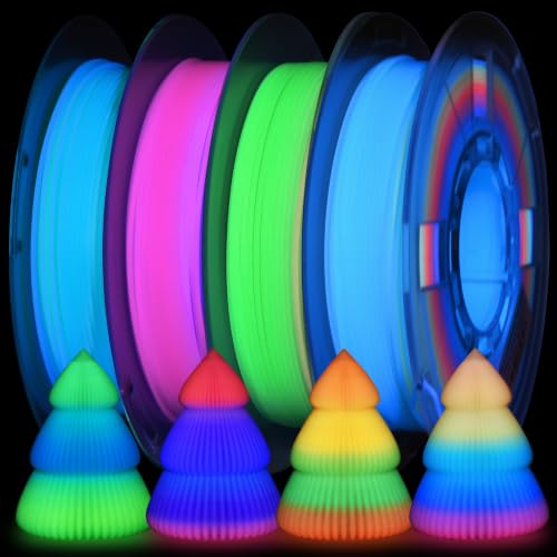 Image of RAMBERY Glow in the Dark Rainbow 3D Printer Filament, Luminous PLA Filament 1.75mm, Dimensional Accuracy + /- 0.02mm, 200gX4 Spools