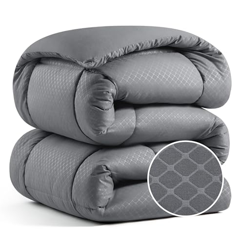 Image of Bedsure Comforter Duvet Insert - Quilted Comforters King Size, All Season Duvet, Down Alternative Bedding Comforter with Tabs(Grey Diamond Pattern,King 90 inchx102 inch)
