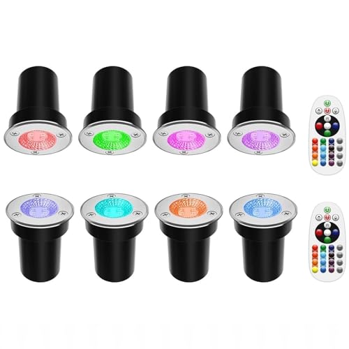 QICBYING 8 Pièces Lumières De Paysage RVB - Éclairage Extérieur Encastré Au Sol, Lampes De Puits Basse Tension À LED 12-24V À Changement De Couleur, Projecteurs Étanches IP65(3W(24v))