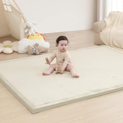 Image of Baby Play Mat for Floor,1.3 inch Thick Memory foam Tummy Time Mat for Toddlers,Infants,kids,Water-Repellent Soft Nursery Rug,Extra Large Non Slip for Crawling&Yoga,Tatami Style for Living Room(Cream)