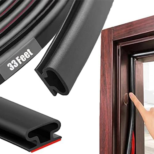 Black Rubber Weather Stripping Door Seal Strip, D Shape Door Weather Seal Strip, Self-Adhesive Soundproofing Frame Insulation Tape for Doors Frame/Window Seal,Blocks Cold Drafts Noise