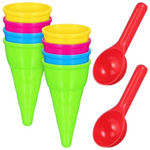 Toyvian Strandspielzeug für Kinder 10-teiliges Eiswaffel-sandspielzeug-Set Eiswaffelbecher Und Kugellöffel aus Kunststoff Sandkasten-Formen-Set für Sommerliche Aktivitäten im Freien im Garten