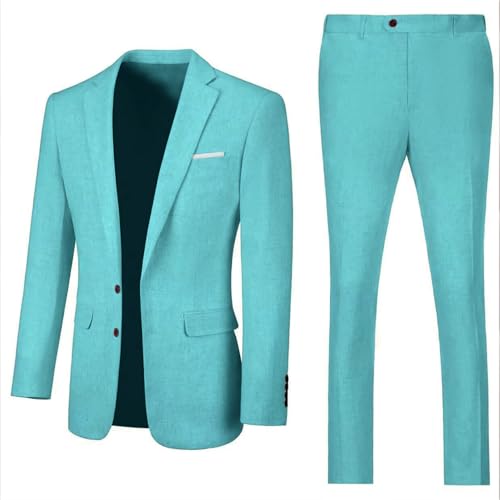 Retro Linen Mens Suit 2 Pieces Slim Fit Light Weight Casual Beach Summer Suits Tuxedo Set Jacket Blazer Pant for Men3