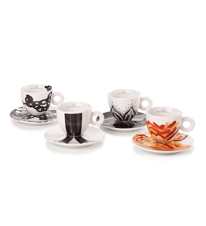 illy 25153 Art Collection, Kollektion Genesi 4 Cappuccino-Tassen, nummeriert und signiert, Monica Bonvicini und Shirin Neshat