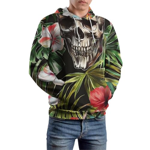 Sweatshirt imprimé crâne gothique floral vert pullover manches longues taille S