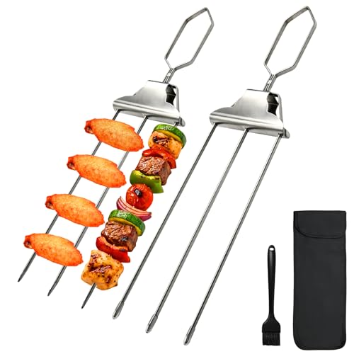 Skewers for Grilling 3 Way Stainless Steel Grill Skewers with Push Slider & Bag Reusable for Outdoor Camping