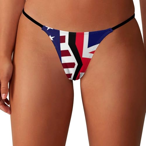 peiyeety Tanga para Mujer, Bragas de Hilo Dental con Bandera Estadounidense y británica, Ropa Interior de Bikini de Tiro bajo