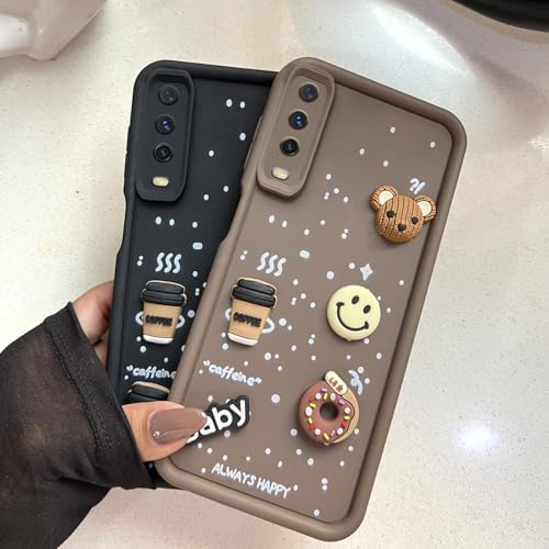 Image of COLORflow Back Cover Compatible with Vivo Y12s / Y20 / Y20i / Y20G | Cute Fun Cartoon 3D Ball Coffee Silicone Case (Brown) | Designer Camera and Body Protected Back Cover