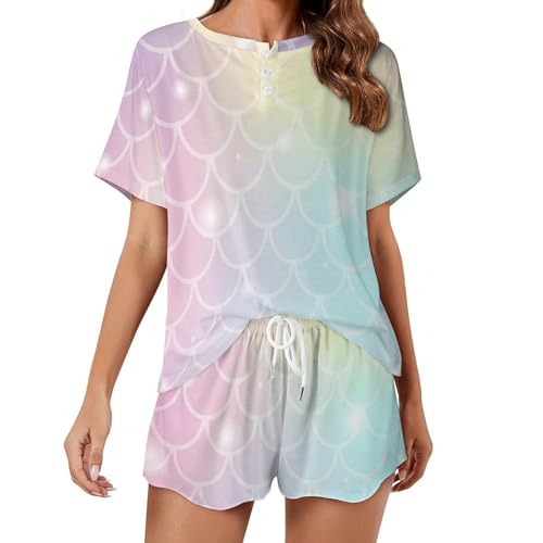 Sleepwear femme ensemble de pyjama manches courtes rose sirène
