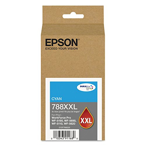 EPSON 788 DURABrite Ultra Ink High Capacity Cyan Cartridge (T788XXL220) Works with WorkForce WF-5110, WF-5190, WF-5620, WF-5690