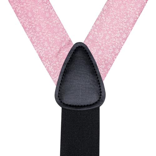 Image of Hi-Tie Men's Suspenders and Tie Set Silk Adjustable Elastic Y Braces with Strong 6 Clips Pocket Square Set