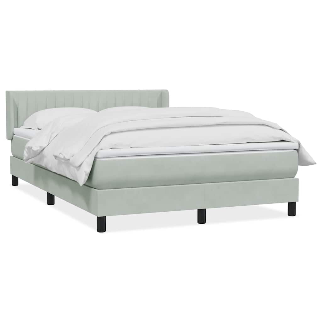 Samt Taschenfederkern Boxspringbett Grau 160x210 cm | Boxspringbett mit Matratze Hellgrau 160x210 cm Samt Bett mit Kopfteil Taschenfederkern Matratze und Topper