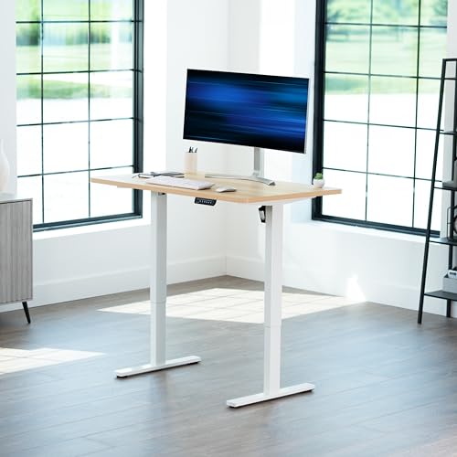 Image of VIVO Electric 48 x 30 in Standing Desk, Memory Height Adjustment, 1B Series, Holds 220 lbs, One-Piece Light Wood Top, White Frame, DESK-KIT-1W5C