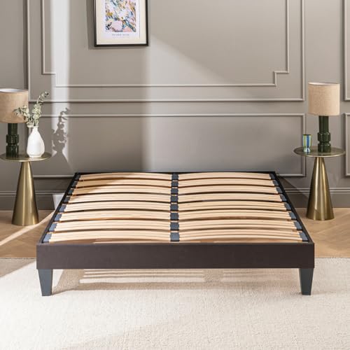 Olympe Literie | Sommier à Lattes en Bois 200x200 cm avec Pieds – Cadre de Lit Robuste et Stable – Hauteur 30 cm – Facile à Monter – Gris Anthracite