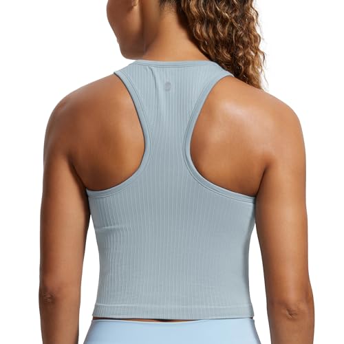 Image of CRZ YOGA Seamless Rib Racerback Crop Tank | Light Support, Removable Pads, Yoga, Ribbed, Racerback, Longline Sports Bras for Women