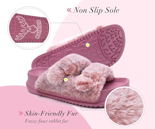 Image of KuaiLu Women's Fluff Slippers Plantar Fasciitis Arch Support Platform Slippers Ladies Fashion Open Toe Faux Fur Sliders Womens House Slipper Size 6-12