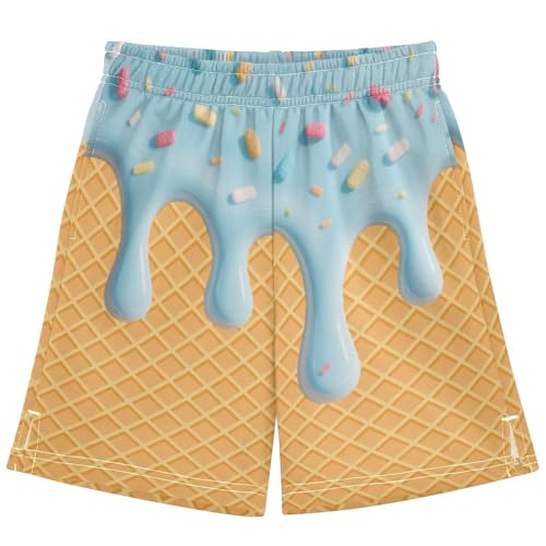 Boys Athletic Shorts Basketball Shorts Colorful Ice Cream Teens Hiking Gym Shorts with Pocket 7-15 Y