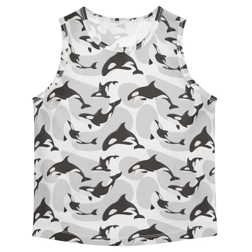 Boys Killer Whale Orca Tank Tops Kids Sleeveless T Shirts Quick Dry Sport Workout Active 3-15 Years