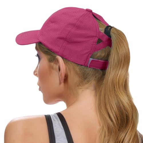 Image of Sahrch Women Ponytail Baseball Cap - Summer Running Hats Adjustable Sun Caps Ladies Pink