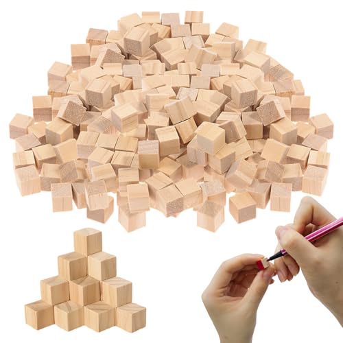 POPAPIE 500 Piezas Mini Cubos de Madéra,Cubos Madera en Blanco Natural,Bloques de Madera Cuadrados Pequeños,Cubo de Madéra DIY para Manualidades Números Pintura Decoración (1x1x1 cm)