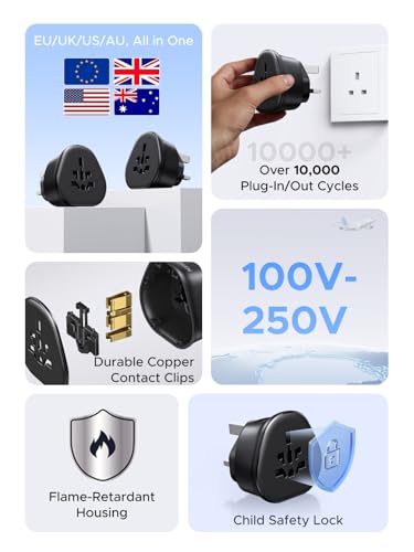 Image of UGREEN UK Plug Travel Adapter, US /CA /MX /EU /AU /JP /CN /NZ /PH to UK (Type G), International to UK Pin Converter, Power Outlet Charger, 200+ Countries Compatibility, 1 Pack