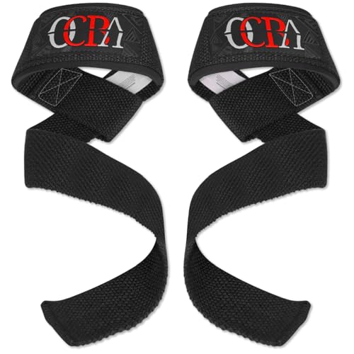 OCBA Correas de muñeca para levantamiento de pesas, muñequeras de algodón acolchadas para gimnasio, culturismo, levantamiento de potencia, empuñaduras de fitness, talla única, (Negro)